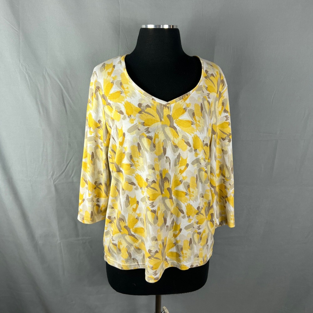 Karen Scott Blouse Top Womens 2XL Multicolor Abstract Floral V Neck Minimalist